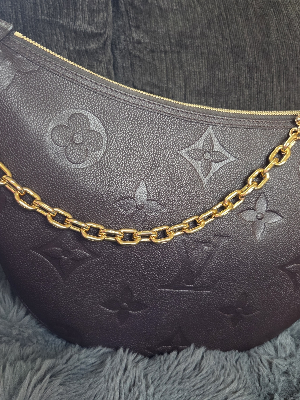 Chocolate Brown Embossed Crescent Shoulder Bag - Picture 2 of 10